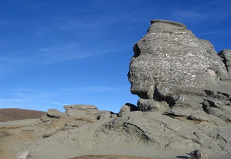 Sphinx, Bucegi Mountains, Romania - stone, megalith, sky, mountains, sphinx, nature, view, bucegi, romania, blue