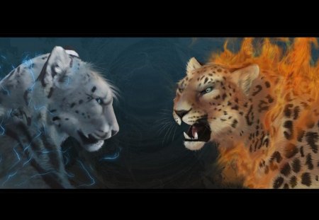 Lighting And Fire - big cats, lighting, fantasy, fire