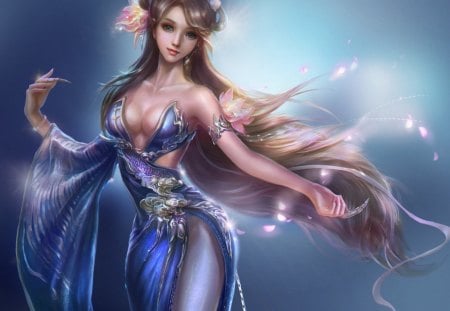 Princess - flowers, fantasy, princess, blue