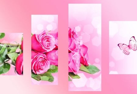 Cut Roses - artistic, papillon, roses, summer, romantic, collage, spring, romance, pink, flowers, Valentines Day, butterfly, art