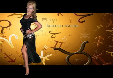 Roselbell Rafferr - dancer, sexy, zodiac, hot, roselbell rafferr, black, model, oriental, blonde