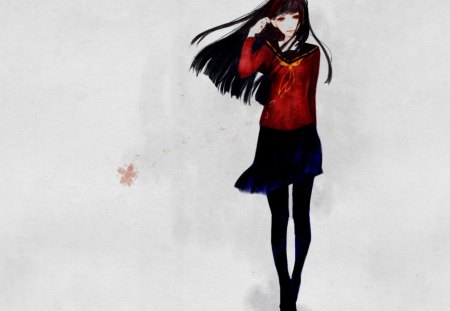 Anime girl - red, black, skirt, shirt, anime, hair, girl, eyes