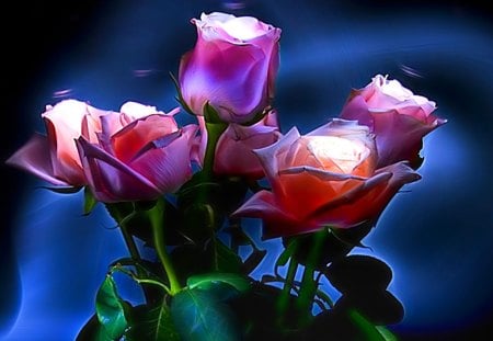 ♥.ROSES FOR YOU.♥ - roses, pretty, artistic, scene, pink, flowers, thorn, abstract, paintings, beauty, colors, love, petals, bouquet, wonderful, nature, cute, blue, amazing, holidays, pollen, magical, leaves, Valentine, art, beautiful, cool, lovely, sweet, colorful, glow, bright, chic