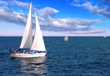 Sailing - sky, water ocean, clouds, sailboat, sail