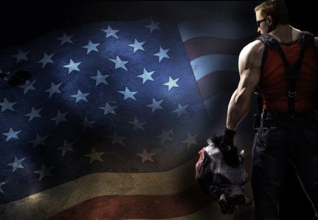 Duke Nukem & Flag - soldier, abstract, fantasy, people, flags, war, movies