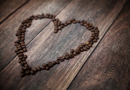 Coffee Heart - love, coffee, heart, wooden, beans, coffee beans