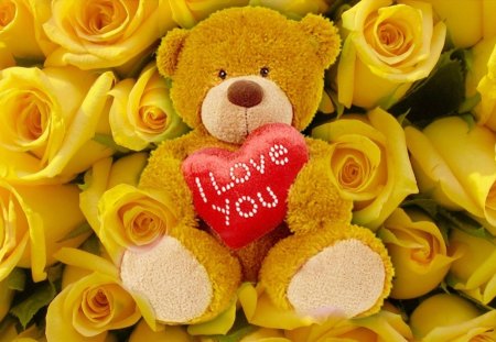 Gifts Of Love - roses, heart, love, still life, flowers, teddy, Valentines Day, teddy bear, Valentine, Valentines