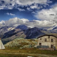 mountains and old house