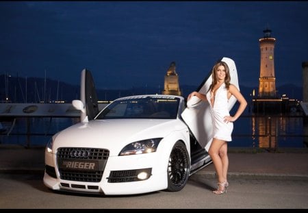 audi, dress, smile - blonde, audi, models, car