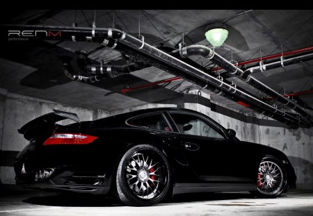 black  porsche - sports, black, garage, porsche