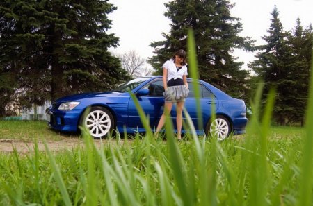 blonde car road grass - blonde, car, road, grass