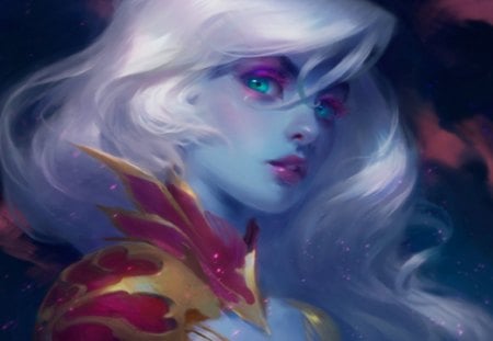 Fantasy Woman - woman, fantasy, white hair, blue eyes