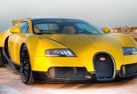 bugatti veyron - yellow, beyron, car, bugatti