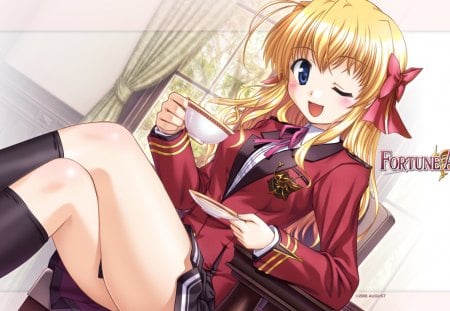 fortune arterial - school uniform, erika sendo, anime, tea, vampire, manga, blonde