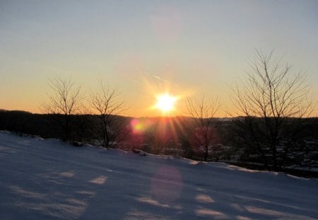 Evening Winter Sunset of Shadows - nature, sky, shadows, snow, winter, field, sunset