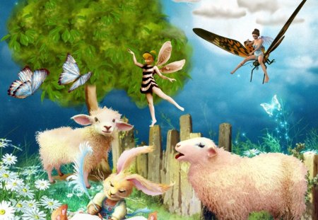 Spring feeling - sheep, butterfly, easter, fairy, bunny, spring