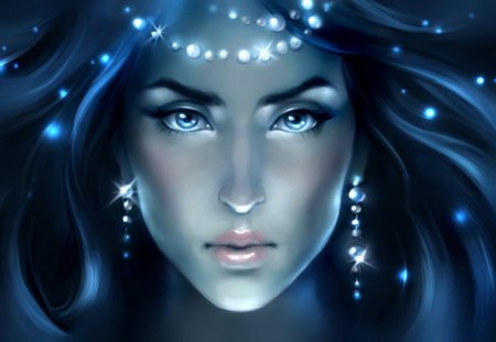 Night - woman, night, fantasy, blue