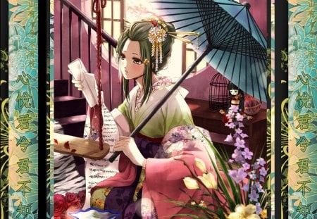 Geisha - cute, anime, anime girl, geisha