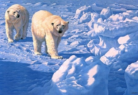 Polar bear - polar, painting, snow, art, wallpaper