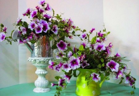 Floral - white, nature, purple, floral, green, flowers, vase