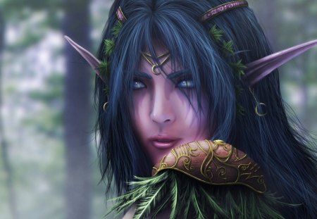 Fantasy girl - woman, princess, elf, girl, fantasy, ears, forest, blue, green