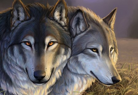 Wolves - wolves, painting, art, wallpaper, other