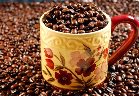 a cup, full of coffee beans - nice, cup, beans, coffee