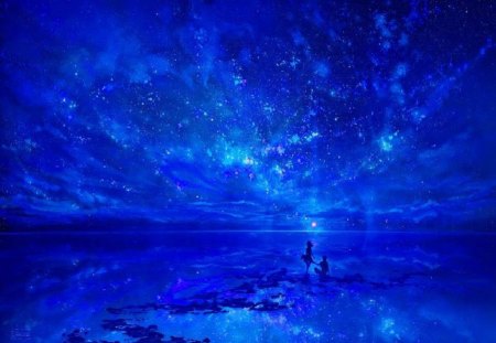 Blue Dreams - sky, abstract, girl, boy, fantasy