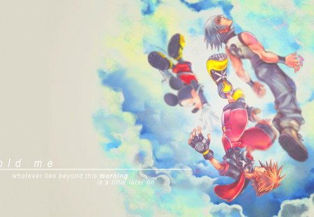 KH:Dream Drop Distance - square enix, falling, video game, sora, mickey mouse, kingdom hearts, dream drop distance, riku, sky, clouds, disney