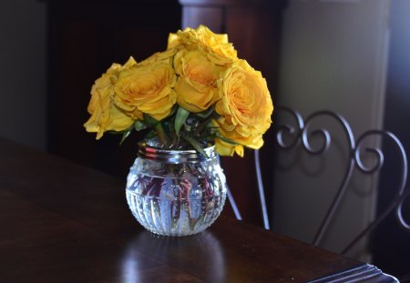 ω✿ω Bowl of Friendship ω✿ω - roses, sunny, yellow, forever, crystal bowl, friendship, love, brilliant, home, wonderful, style, bright, living room