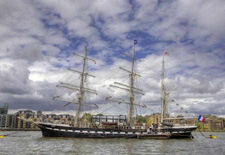 Belem - sky, ship, clouds, harbor, sailing