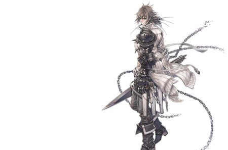 Zael - white background, zael, armour, male, armor, the last story, chains, weapon, games, video games, lone