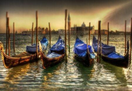 Venetian scenery - sunset, scenary, venicie, sea, city, canoe