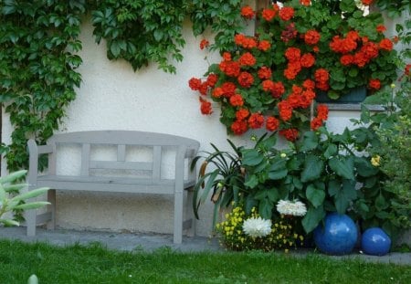 Lovely - flowers, lovely, seat, green