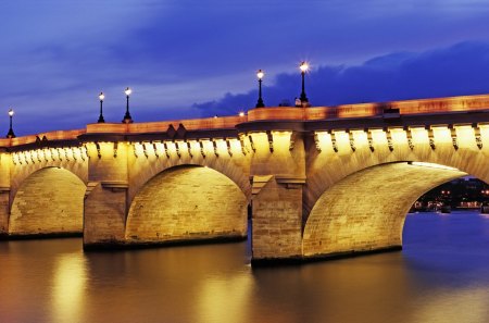 beautiful lit arched bridge - river, arches, night, light, bridge