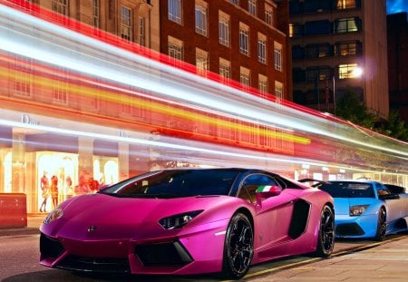 pink and blue lamborghini - road, car, lamborghini, pink