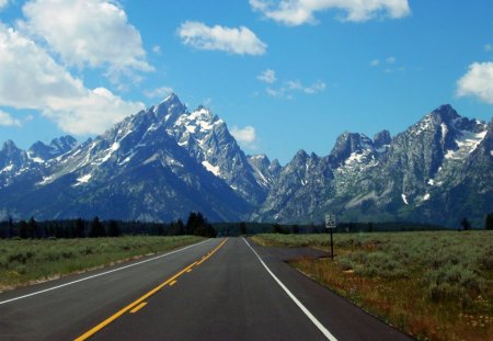 road and mountain - road, mountain, snow, grass