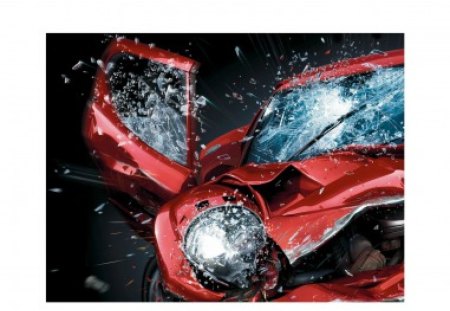 smashed car - smashed, broken, car, red