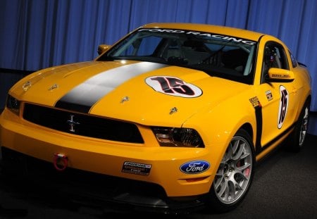 ford mustang boss 302r - ford, yellow, mustang, car