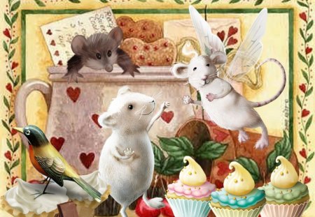 Mouse Fairy - bird, food, fairy, mouse, cake