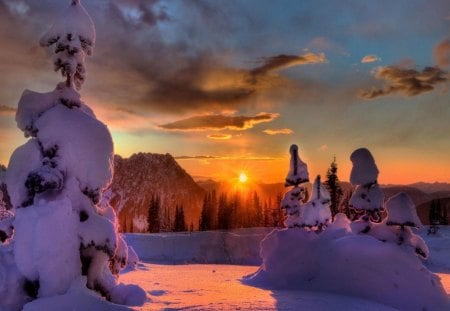 winter sunset - winter, sunset, nature, beautiful