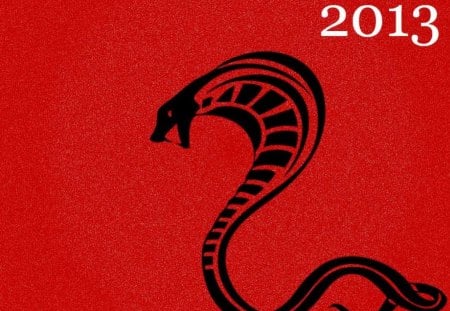 Happy New Year! - red, animal, black, happy, snake, art, white, serpent, fantasy, 2013, new year