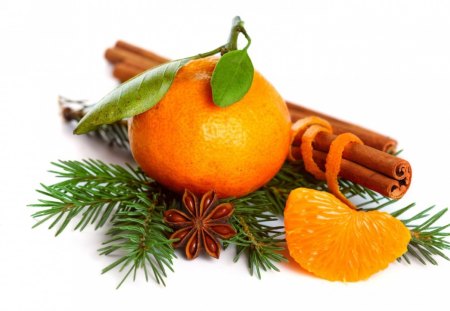 Sweet smell - cinnamon, orange, smell, sweet, tree, slice, green, fruit, leaf