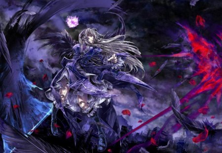 Rozen Maiden - suigento, suigentou, feathers, female, wings, black wings, anime girl, rozen maiden, anime