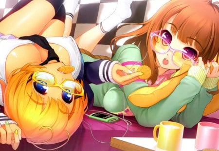 Drinks and Treats - glasses, female, girl, anime, music, anime girl, group