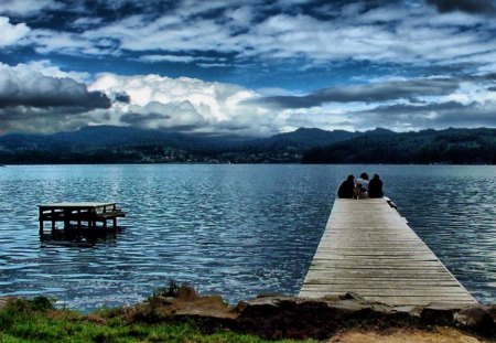 Paisaje al atardecer - pier, sea