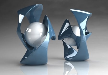 Two Sculptures - white ball, blue