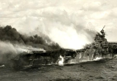 WW2 - fire, usa, pacific, sank