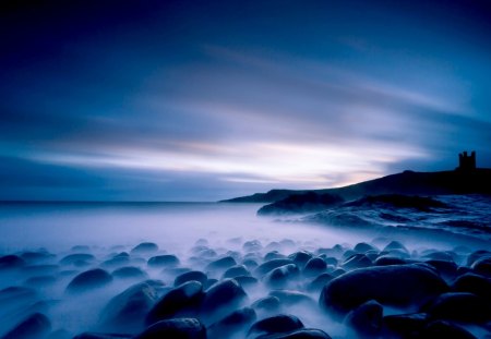 BLUE HORIZON - landscape, night, Sea, rocks