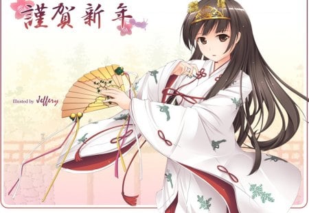 Anime - fan, kimono, long hair, Anime